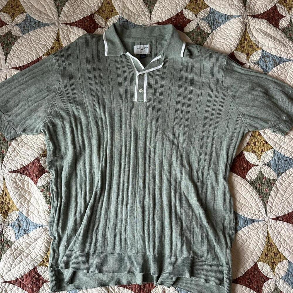 Men’s American Eagle weekend tipped sweater polo shirt sage green size XXL - Picture 3 of 7